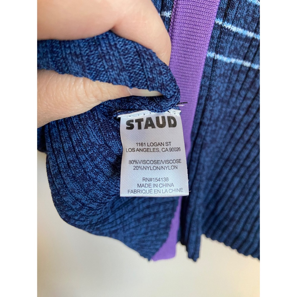 Staud Womens Cargo Ribbed Colorblocked Cardigan Multi Pink Blue Striped Large - Picture 6 of 7